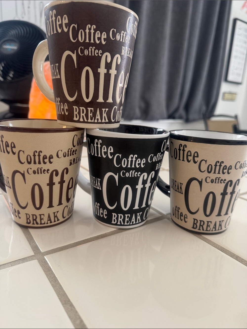 4 Coffee Print Ceramic Mug - Black and Beige Options